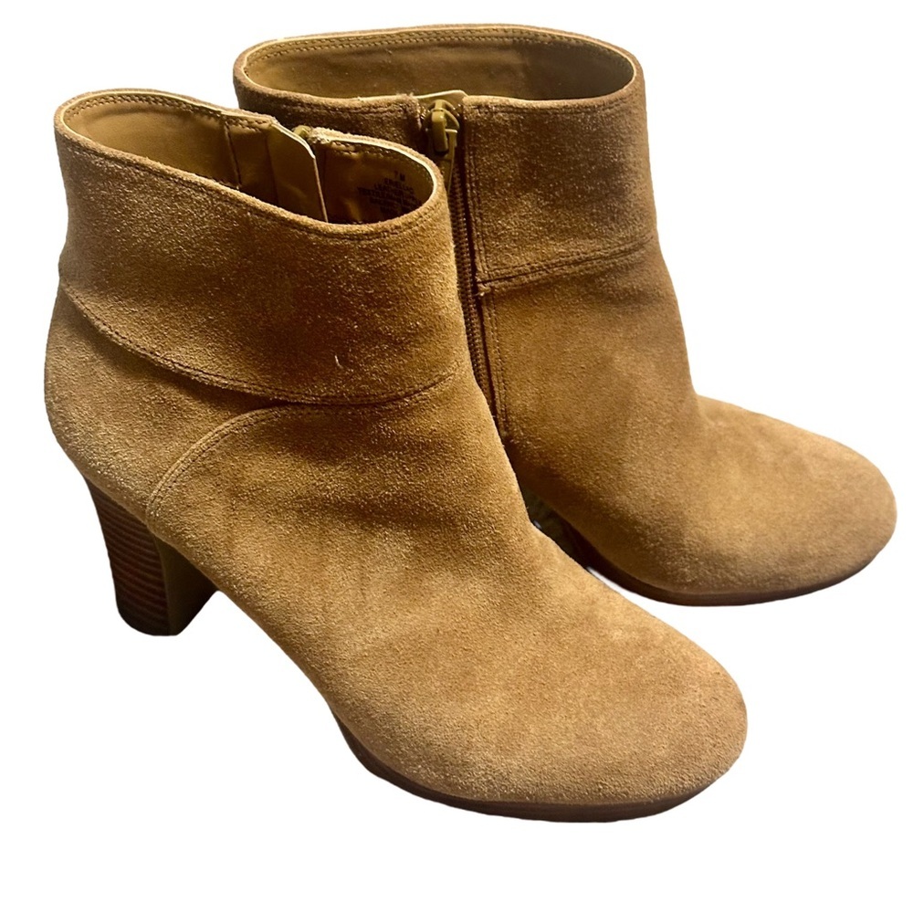 Nine West Women's Genuine Leather Tan Suede Boots 3.5in Heel 1/2in Platform Sz 7 - Picture 3 of 6